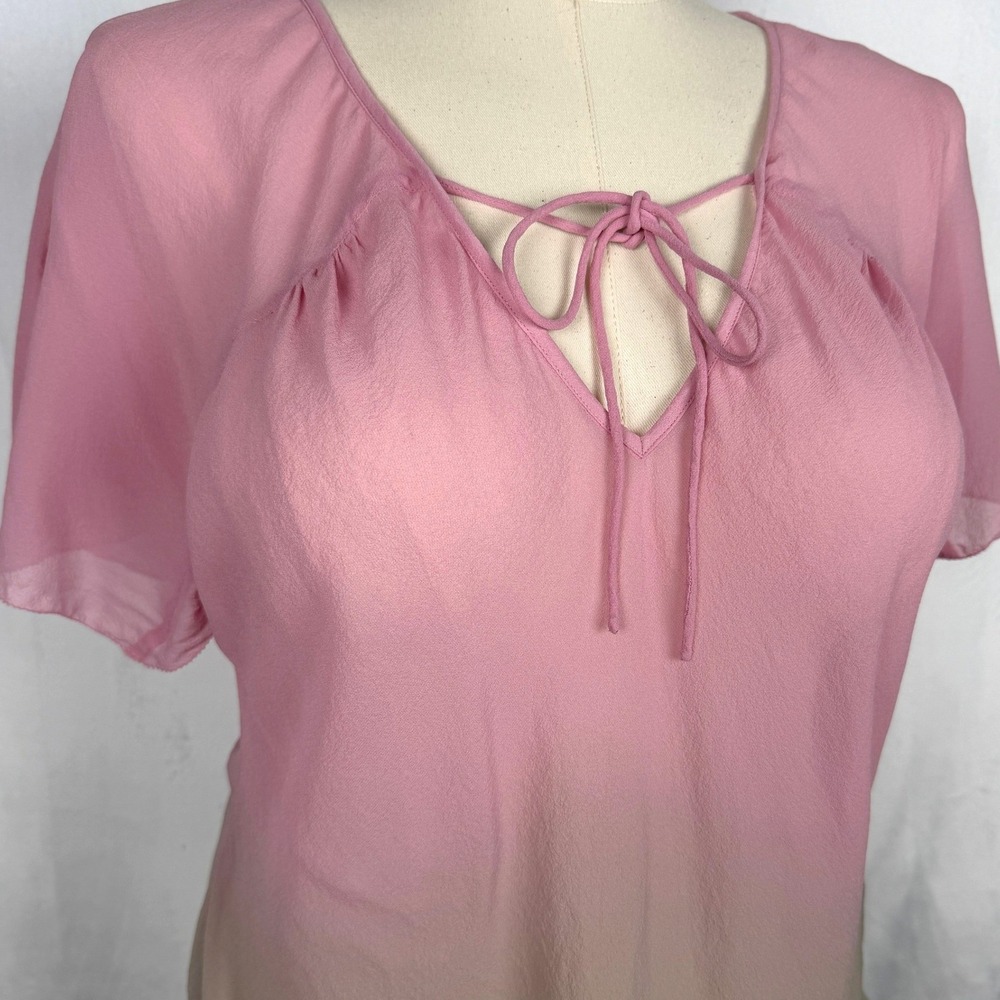 Y2K Monsoon Silk Ombre Blouse Sheer Tie Front Romantic‎ Fairy Balletcore L - Picture 2 of 6